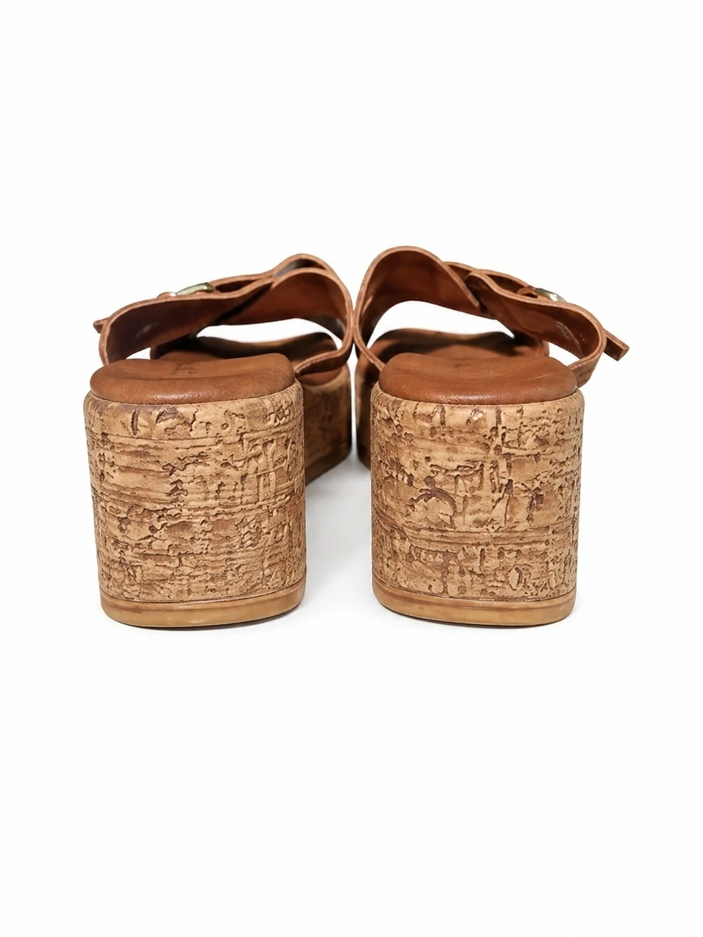 Lottini Brown Leather Suede Cork Wedge Sandals Size 8 Platform Slide Italy - Picture 6 of 13
